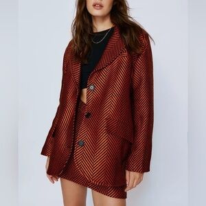 Nasty Gal Orange + Black Herringbone Stripe Oversized Tailored Blazer | Size 12